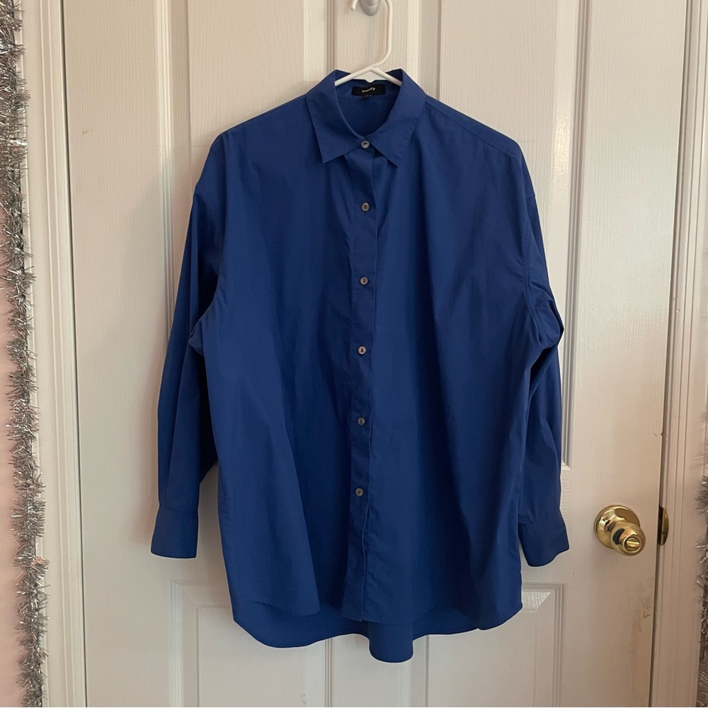 Theory Oversized Blue Button Down Size S